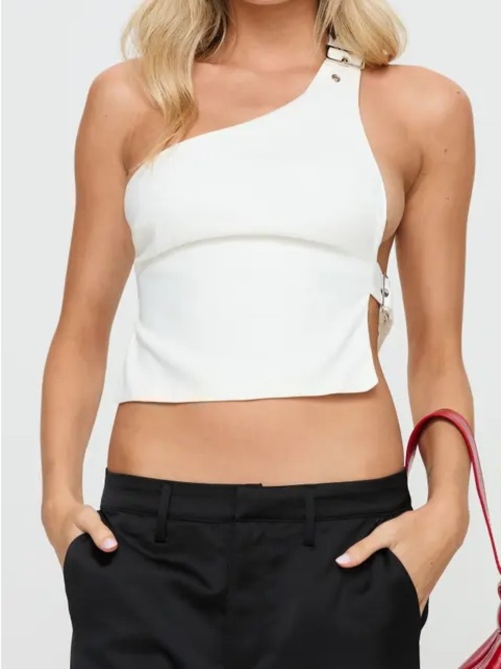 Princess Polly White One-Shoulder Buckle Strap Camisole